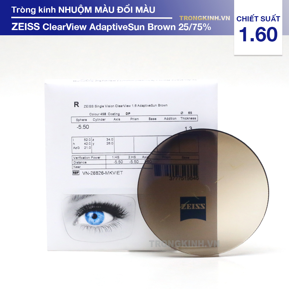 Tròng kính ZEISS ZEISSClearViewAdaptiveSunBrown2575 1.60
