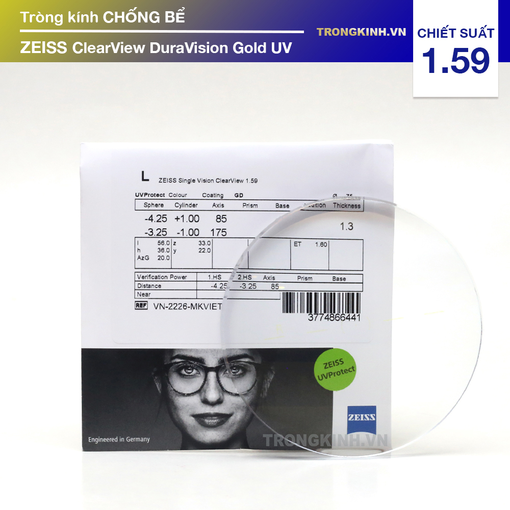 Tròng kính ZEISS ZeissClearViewDuraVisionGoldUV 1.59