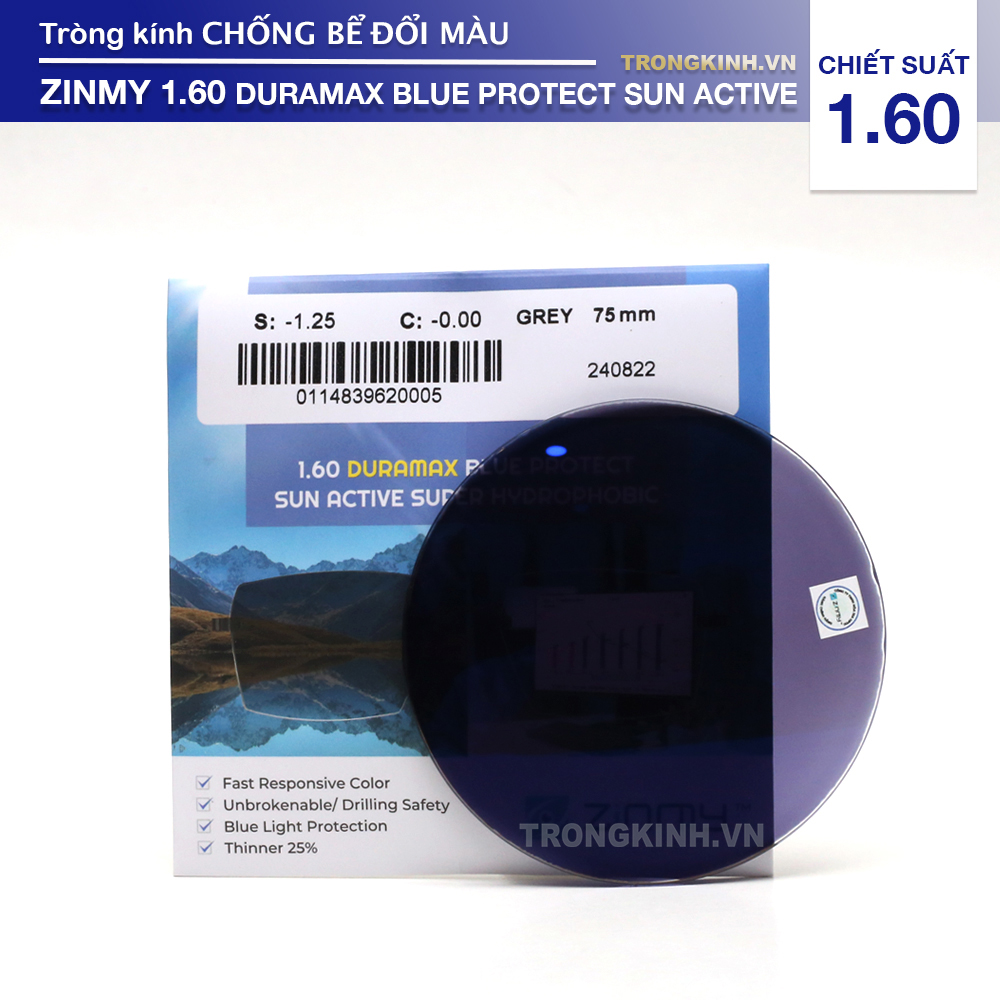 Tròng kính Zinmy ZinmyDuramaxBlueProtectSunActive 1.60