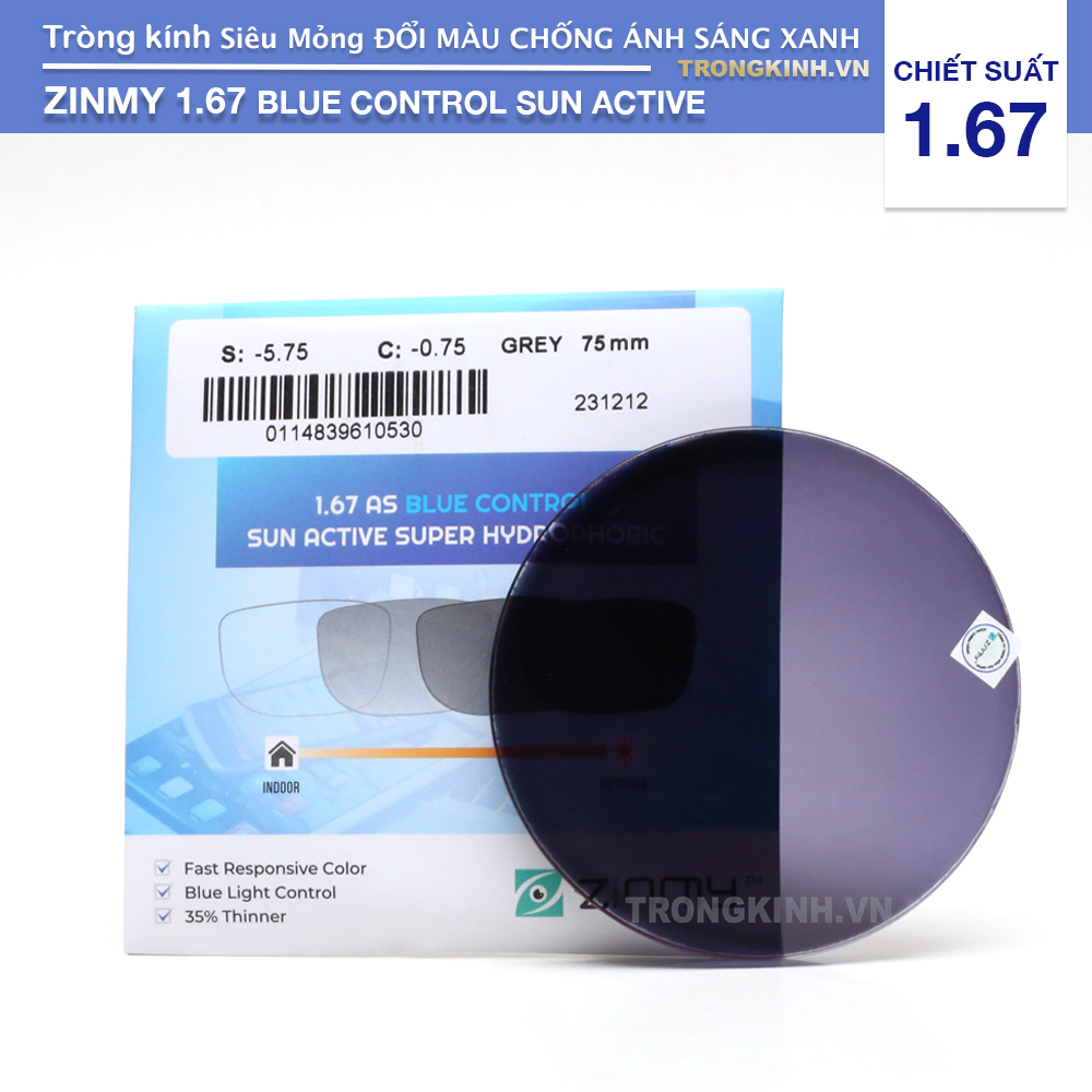 Tròng kính Zinmy ZinmyBlueControlSunActive 1.67